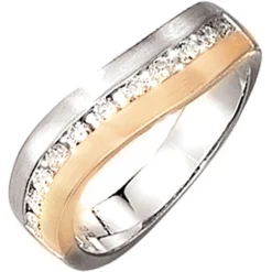 Ring mit 11 weißen Diamanten 0,55 Ct 585 Gold gelb/weiß bicolor mattiert Damen