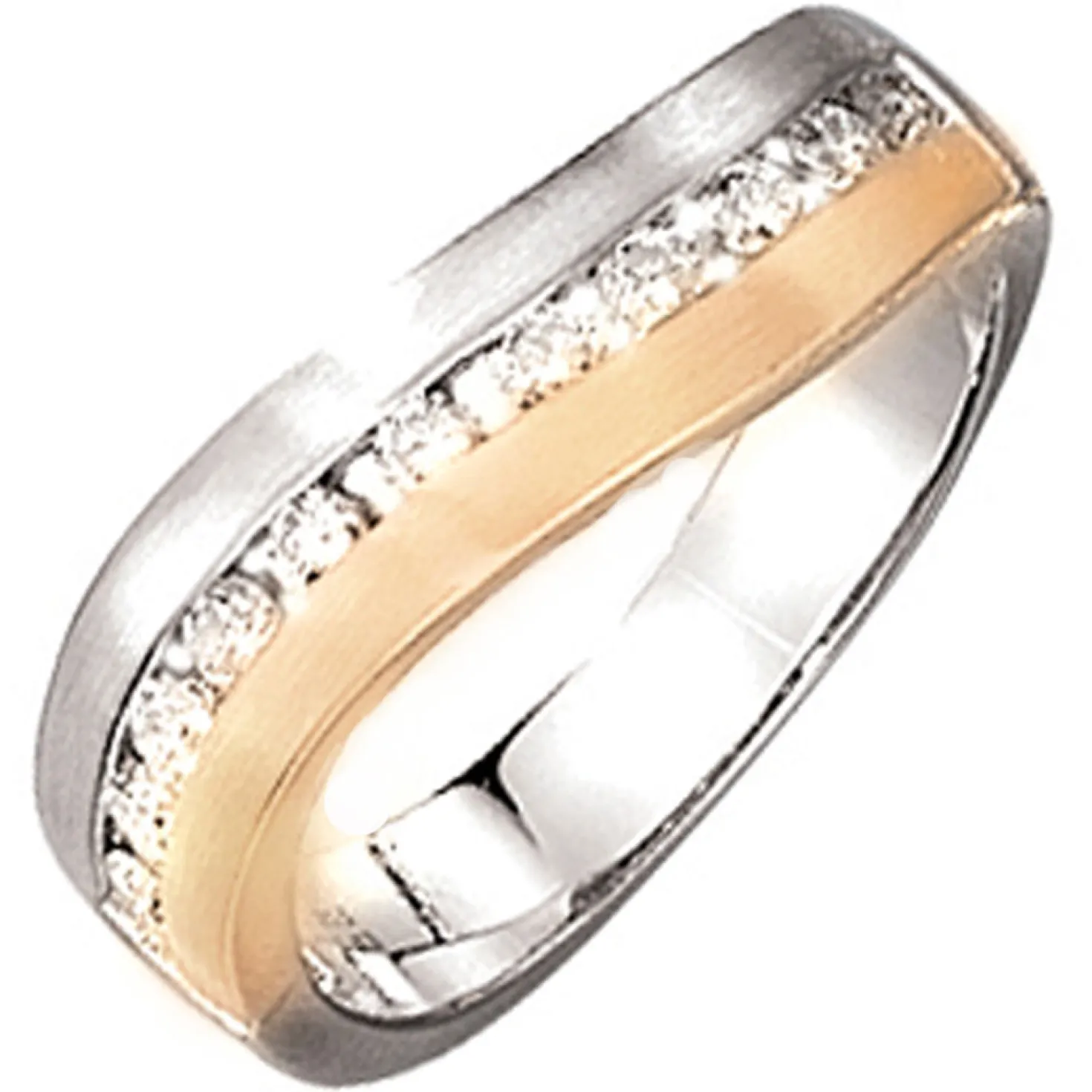 Ring mit 11 weißen Diamanten 0,55 Ct 585 Gold gelb/weiß bicolor mattiert Damen
