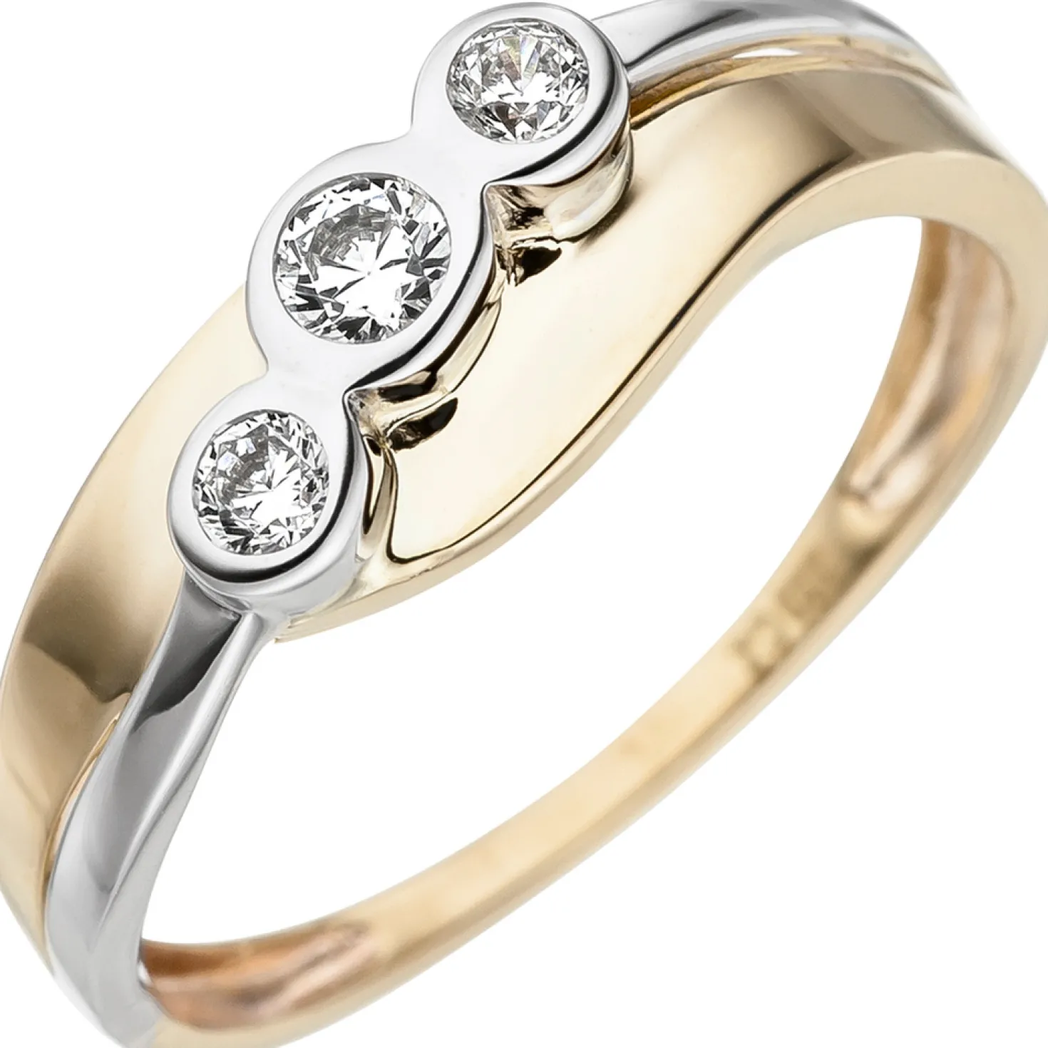 Ring mit 3 weißen Zirkonia, 333 Gold Gelbgold Weißgold Goldring Fingerschmuck