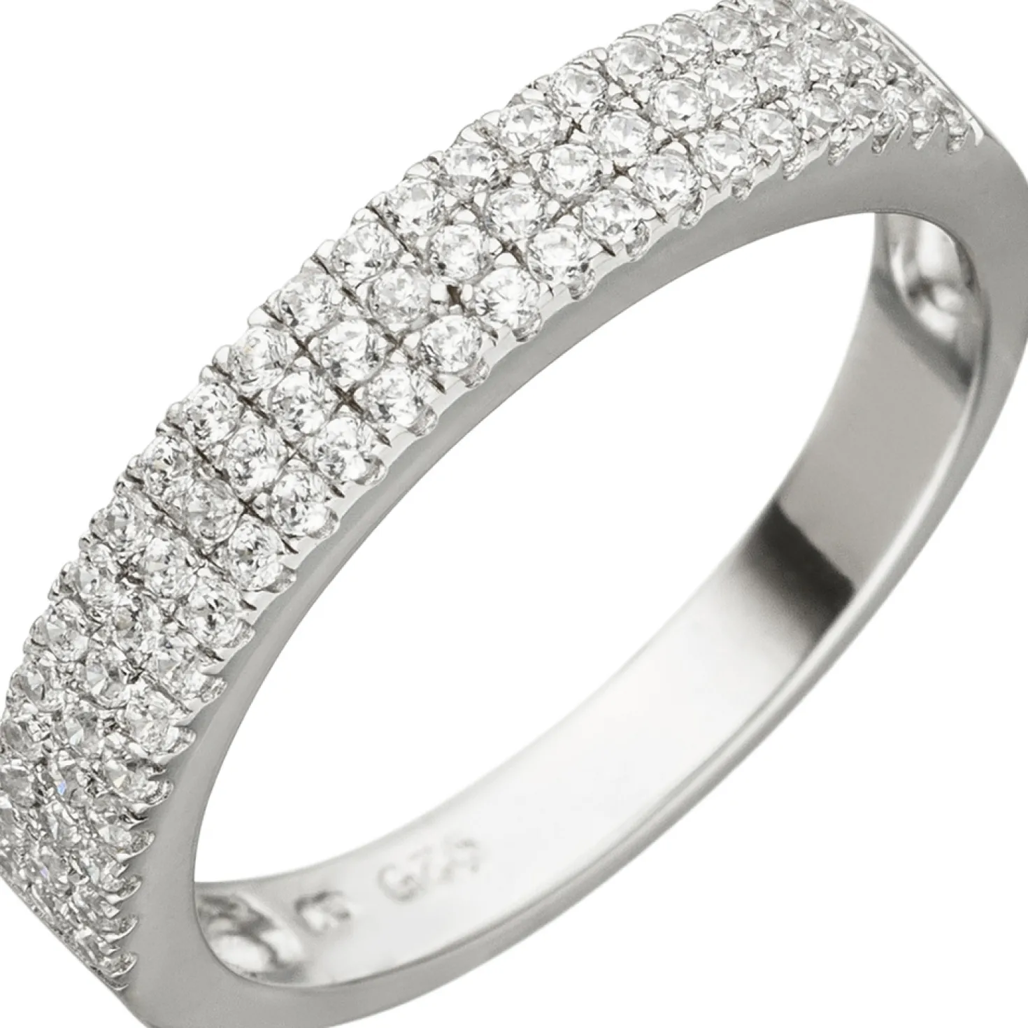 Ring mit 69 weißen Zirkonia in 3 Reihen, 925 Silber Fingerschmuck für Damen