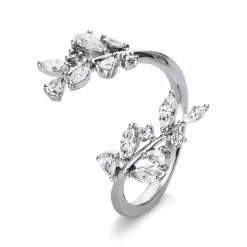 Ring offen Blumenzweig aus 750 Weißgold 16 Diamanten 0,77ct TW-SI B:22,7mm