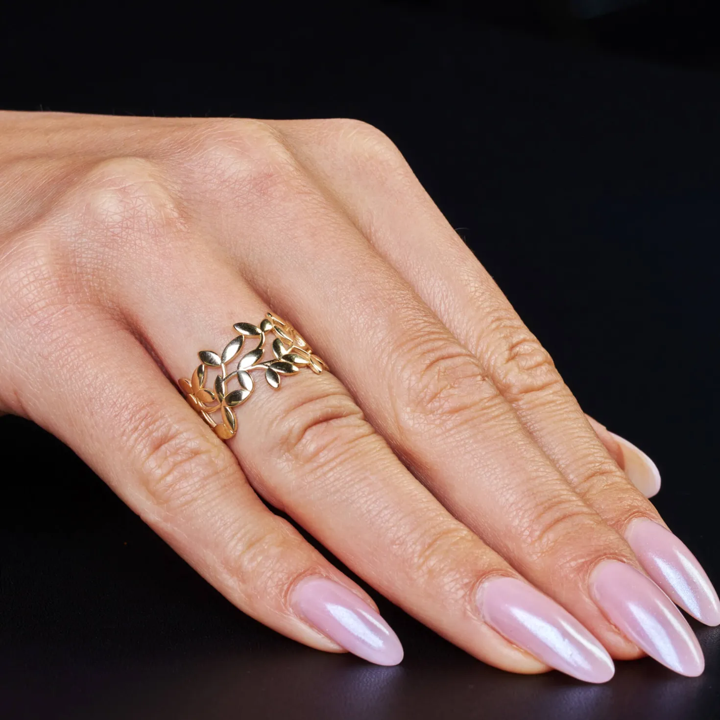 Ring Olivenzweig aus 585 Gold Gelbgold Breite 12mm glänzend Fingerring Damen