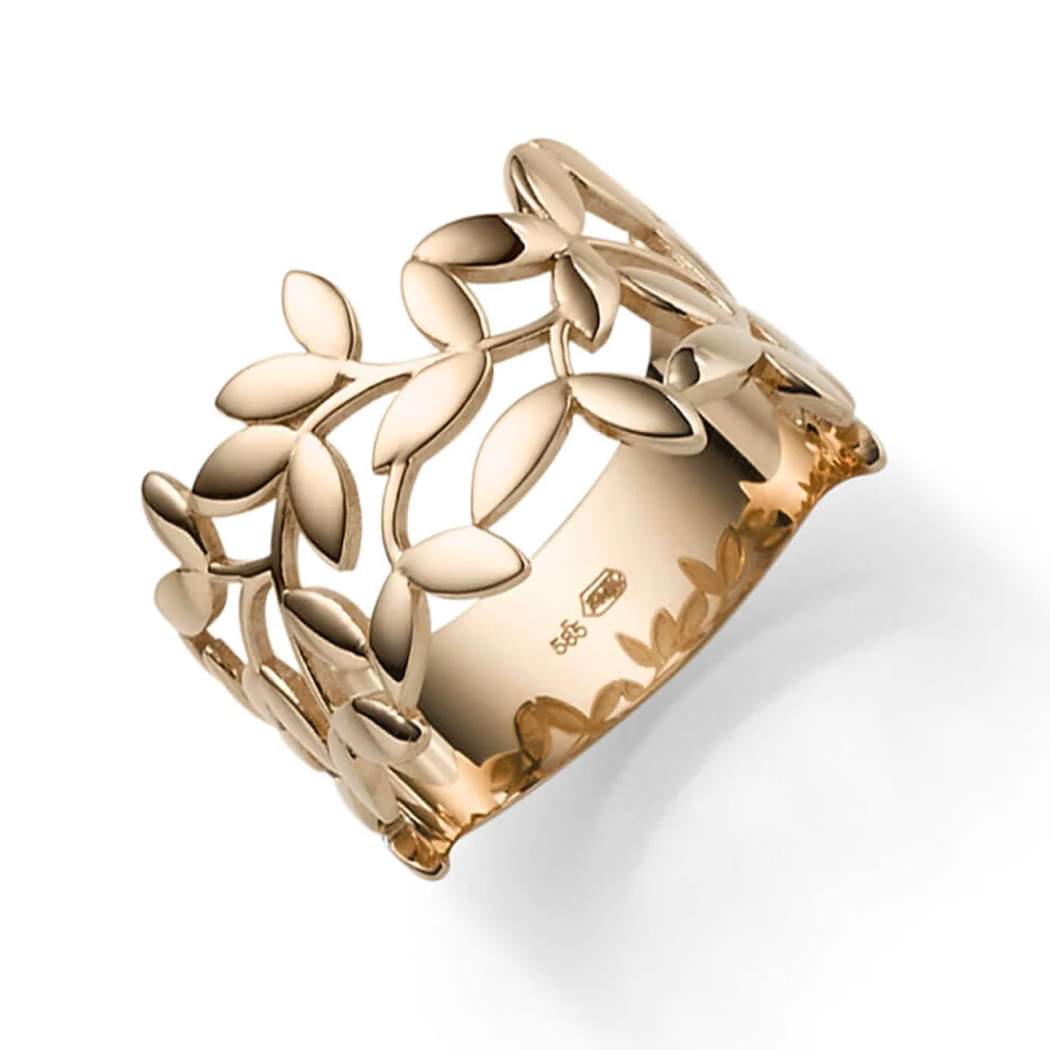 Ring Olivenzweig aus 585 Gold Rotgold Breite 12mm glänzend Fingerring Damen