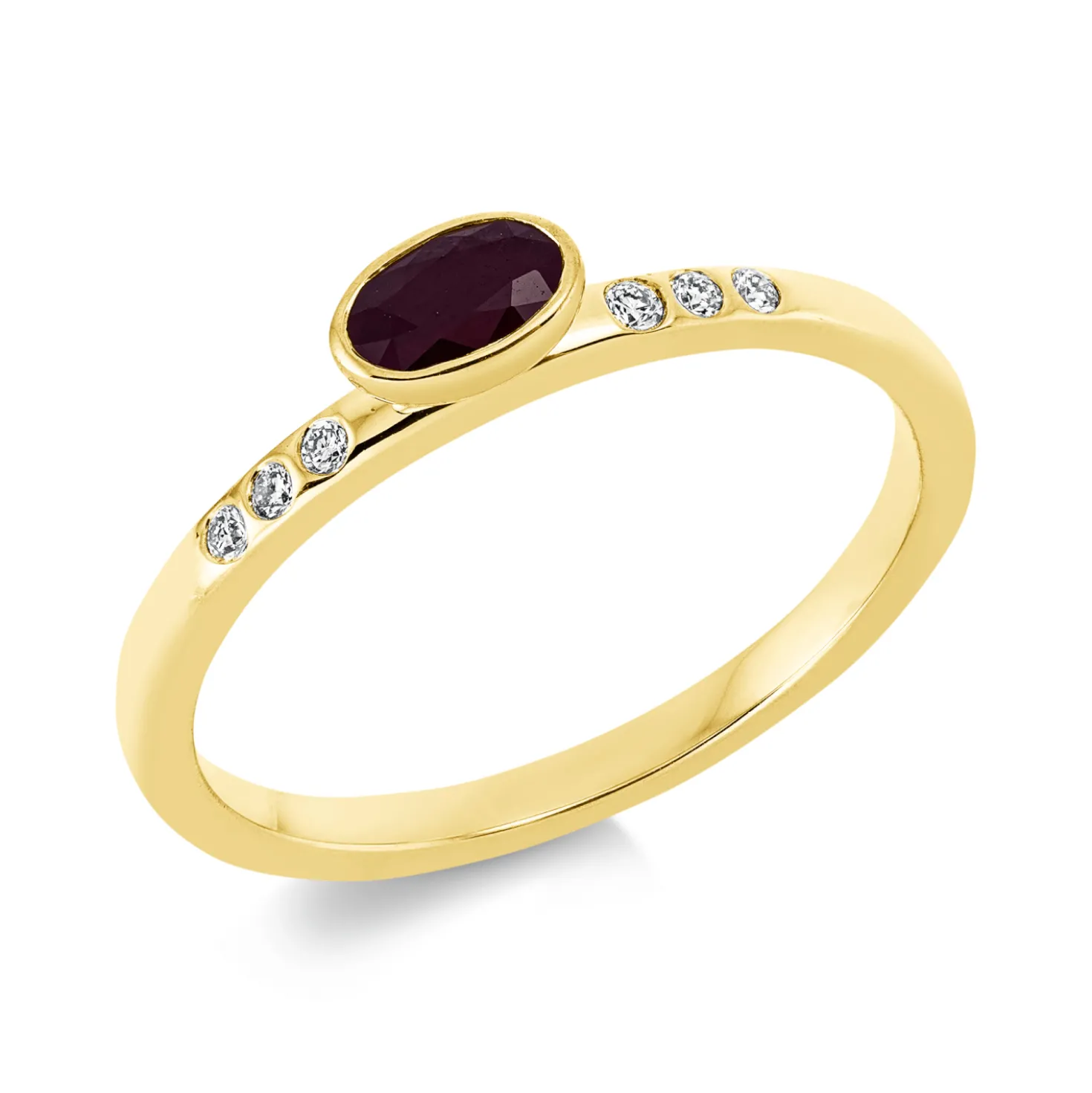 Ring Oval aus 750 Gelbgold Rubin 0,31ct rot 6 Brillanten 0,06ct TW-SI B:3,9mm