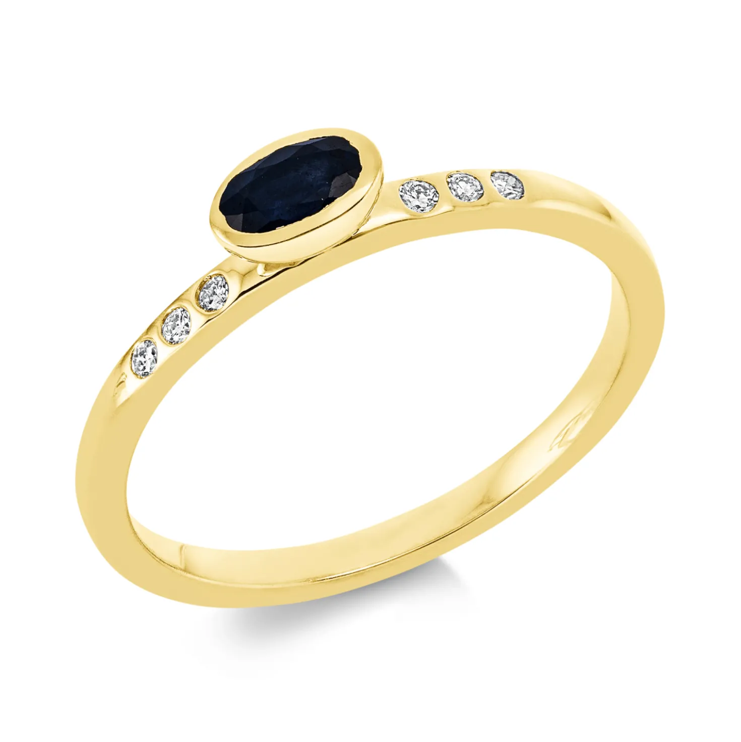 Ring Oval aus 750 Gelbgold Saphir 0,31ct blau 6 Brillanten 0,06ct TW-SI B:3,9mm