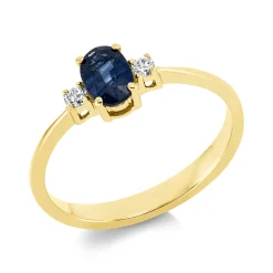 Ring Oval aus 750 Gelbgold Saphir 0,62ct blau 2 Brillanten 0,06ct TW-SI B:6mm