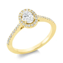 Ring Oval aus 750 Gold Gelbgold 37 Diamanten 0,64ct TW-SI B:8,7mm 4er-Krappe