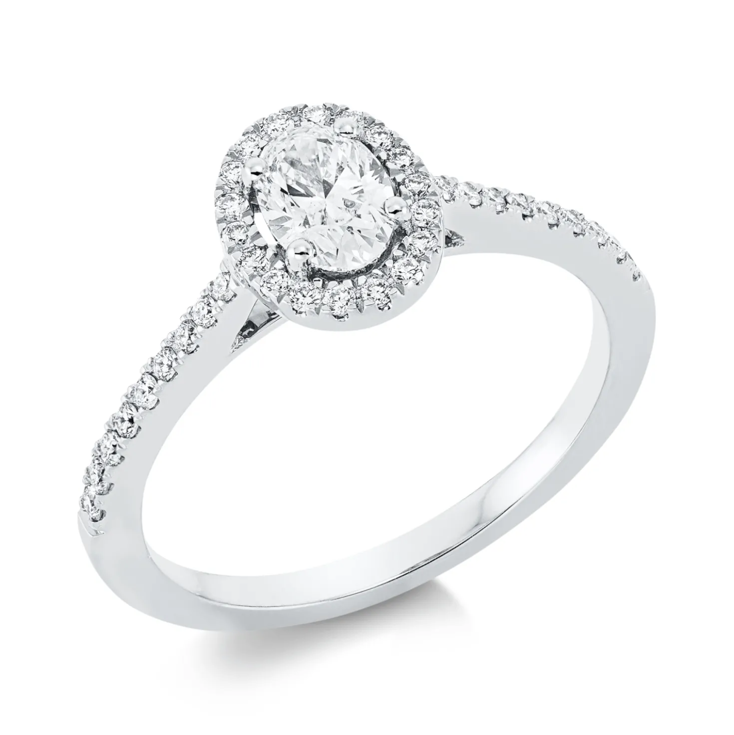 Ring Oval aus 750 Gold Weißgold 37 Diamanten 0,64ct TW-SI B:8,7mm
