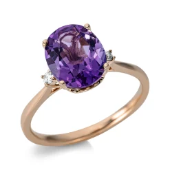 Ring Oval aus 750 Rotgold Amethyst 2,7ct lila 2 Brillanten 0,04ct TW-SI B:10,3mm