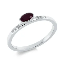 Ring Oval aus 750 Weißgold Rubin 0,31ct rot 6 Brillanten 0,06ct TW-SI B:3,9mm