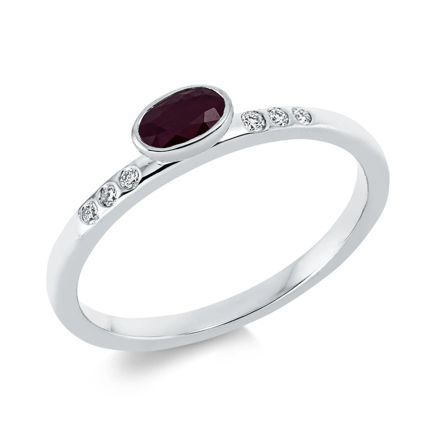 Ring Oval aus 750 Weißgold Rubin 0,31ct rot 6 Brillanten 0,06ct TW-SI B:3,9mm