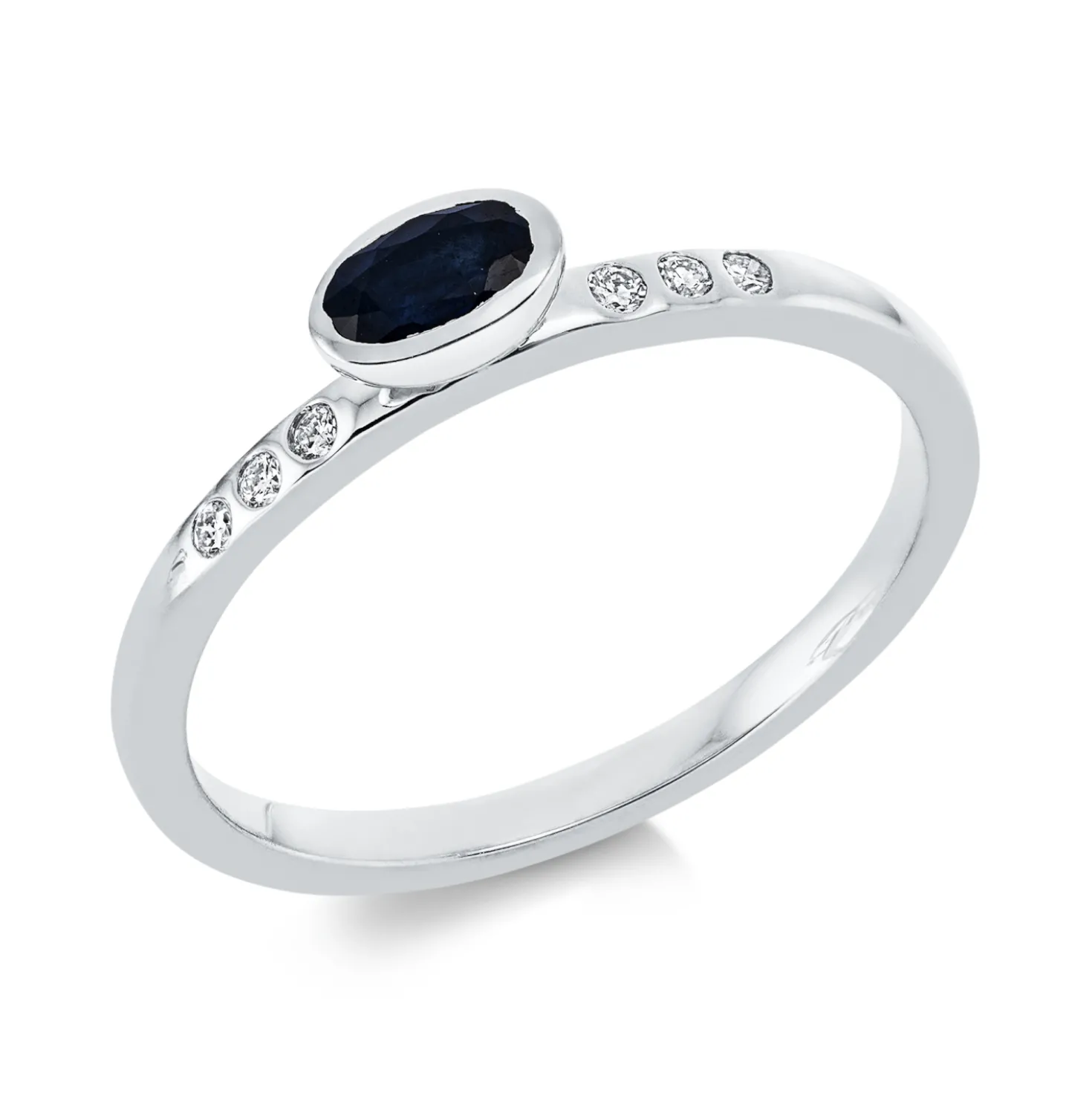 Ring Oval aus 750 Weißgold Saphir 0,31ct blau 6 Brillanten 0,06ct TW-SI B:3,9mm