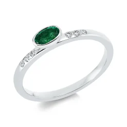 Ring Oval aus 750 Weißgold Smaragd 0,31ct grün 6 Brillanten 0,06ct TW-SI B:3,9mm