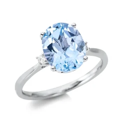 Ring Oval aus 750 Weißgold Topas 3,35ct skyblue 2 Brillanten 0,04ct TW-SI B:10,3mm