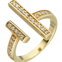 Ring, 2 parallele Balken Stäbchen Zirkonia, offen, 925 Silber Gelbgold vergoldet