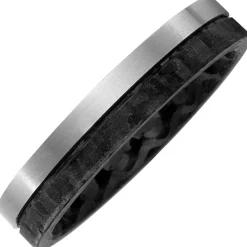 Ring Partnerring aus Carbon & Titan mattiert, 2-reihig, schwarz eismatt bicolor