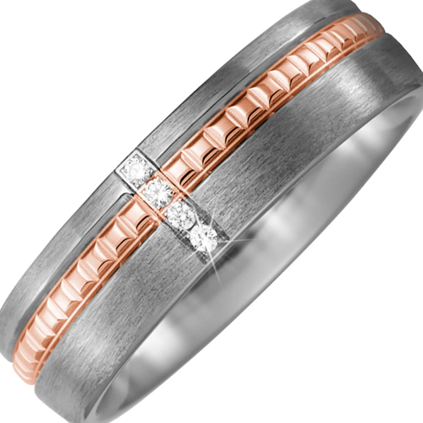 Ring Partnerring aus Titan 4 Diamanten 0.04Ct Streifen 750 Rotgold