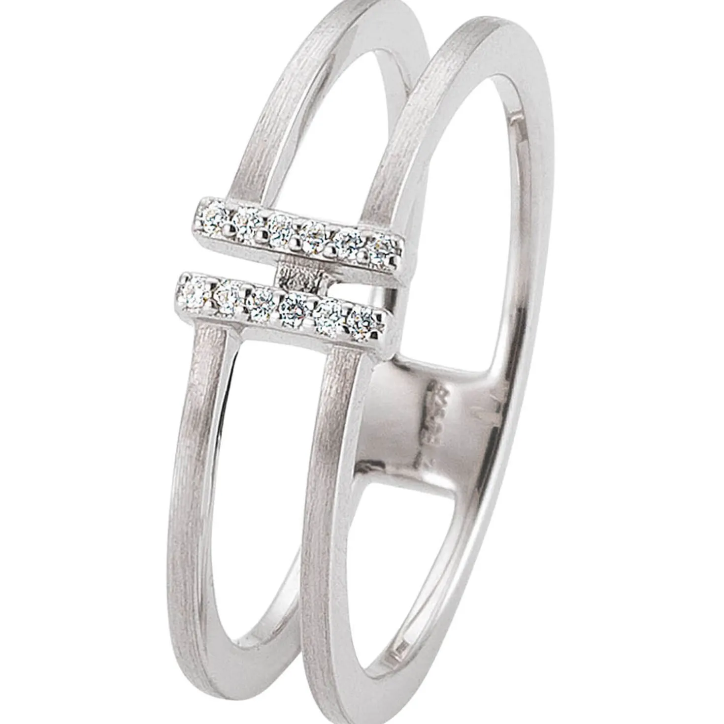 Ring 2-reihig 585 Gold Weißgold mattiert 12 Diamanten Brillanten 0,06 Ct. W-Si