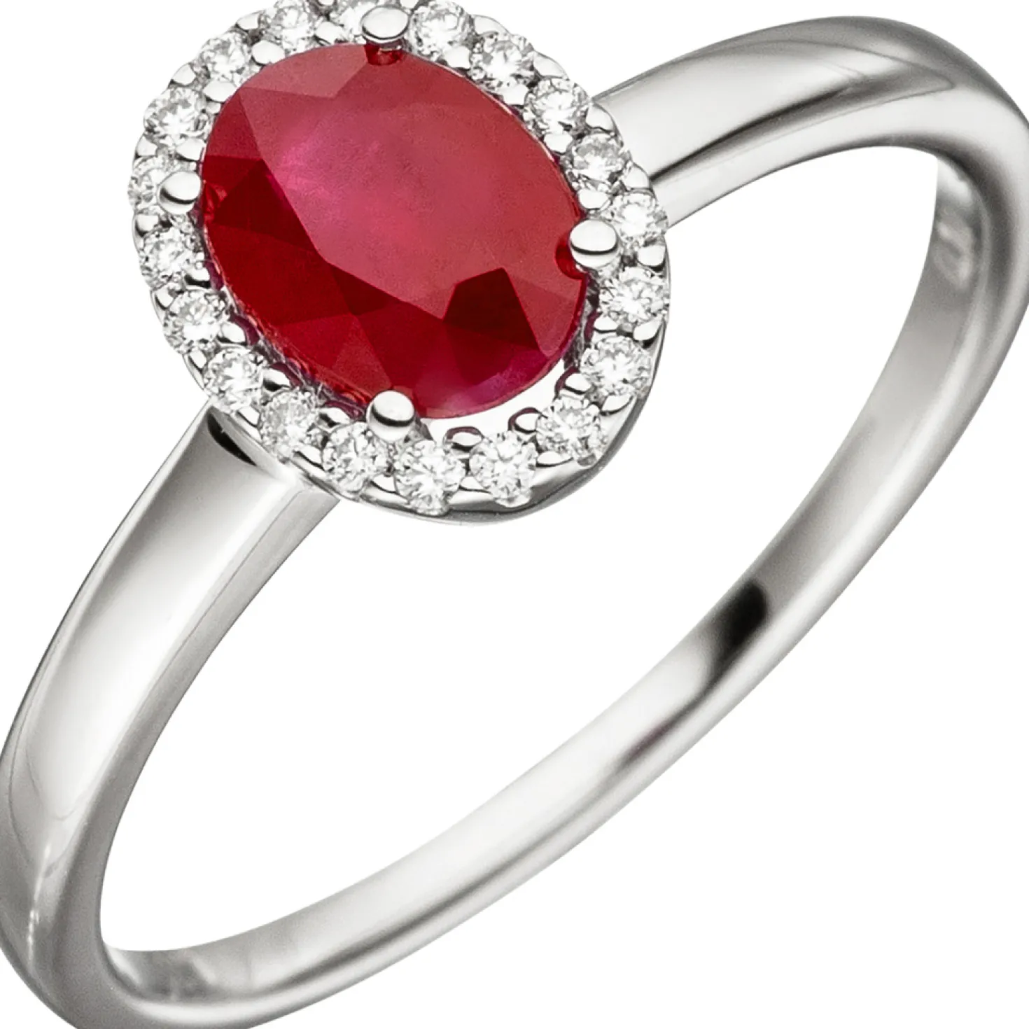 Ring Rubin rot oval & 20 Diamanten 0.1Ct W/SI Brillanten 585 Gold Weißgold
