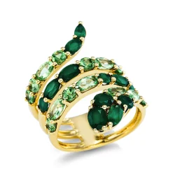 Ring Schlange aus 750 Gold Gelbgold 26 Achate 4,6ct grün B:25,8mm