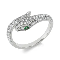 Ring Schlange 750 Weißgold 2 Tsavorithe 0,07ct grün 80 Brillanten 0,58ct F-VSI