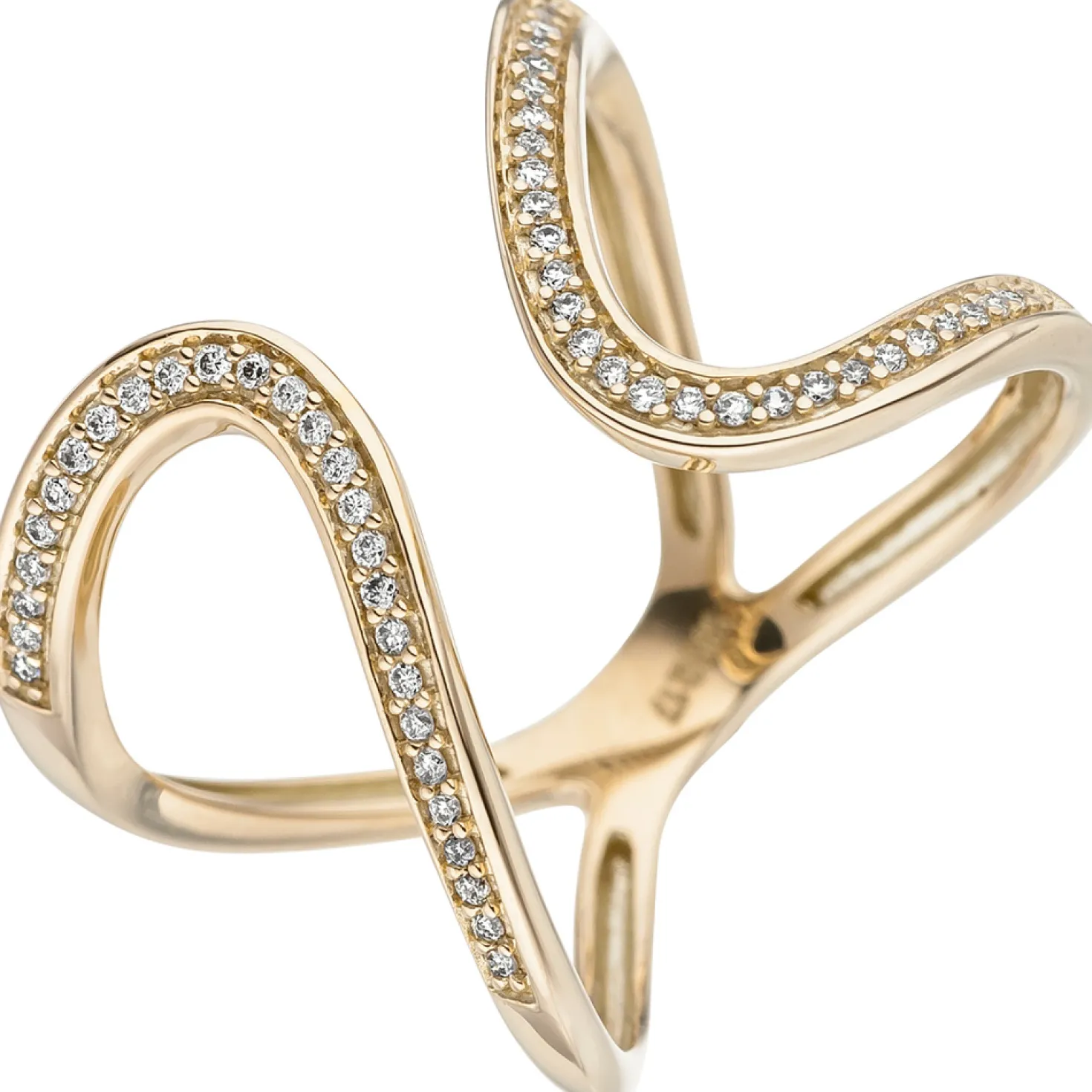 Ring 2 Schlaufen mit 55 Diamanten 0.17Ct elegant 585 Gold Gelbgold
