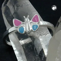 Ring Schmetterling pink blau 925 Silber für Kinder