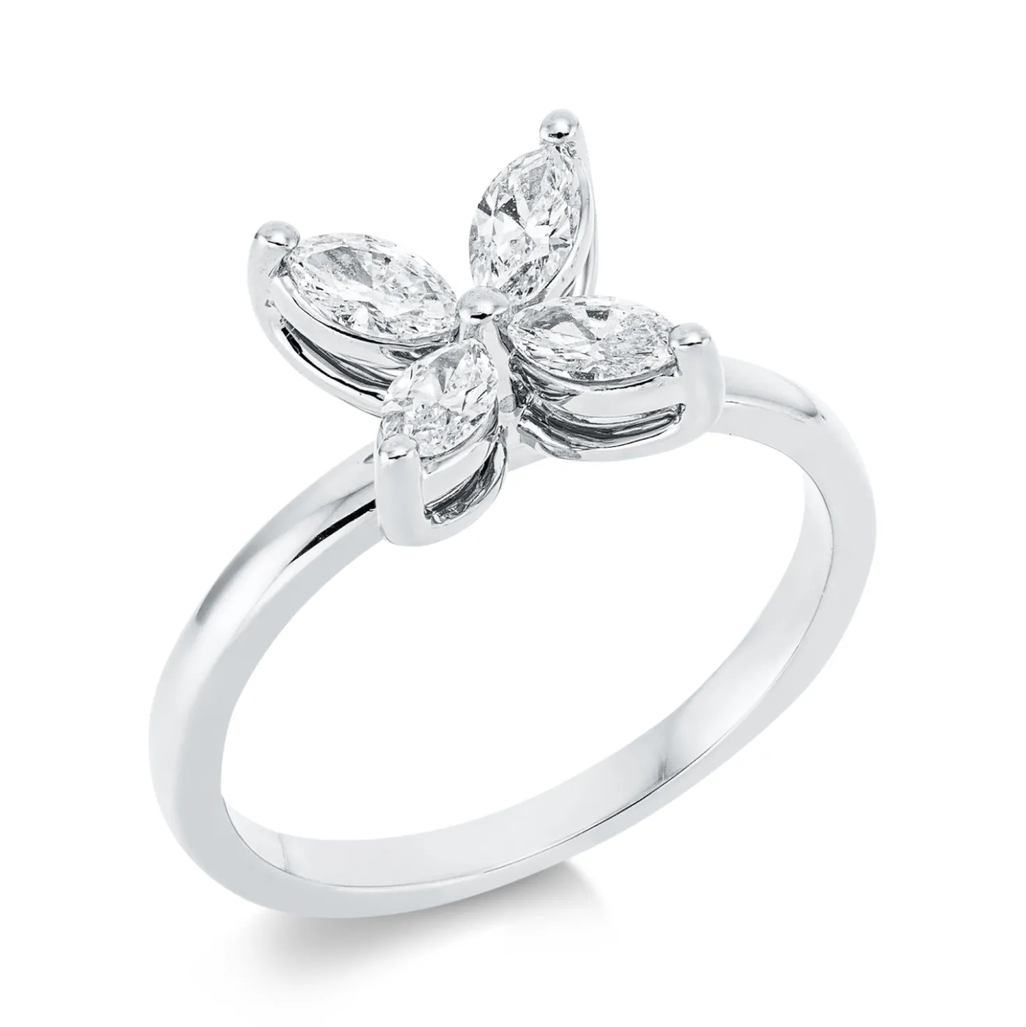 Ring Schmetterling 750 Weißgold 4 Diamanten Navette-Schliff 0,58ct TW-SI B:9,1mm