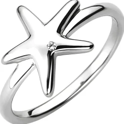 Ring Seestern aus 925 Silber mit Zirkonia Fingerring rhodiniert glänzend