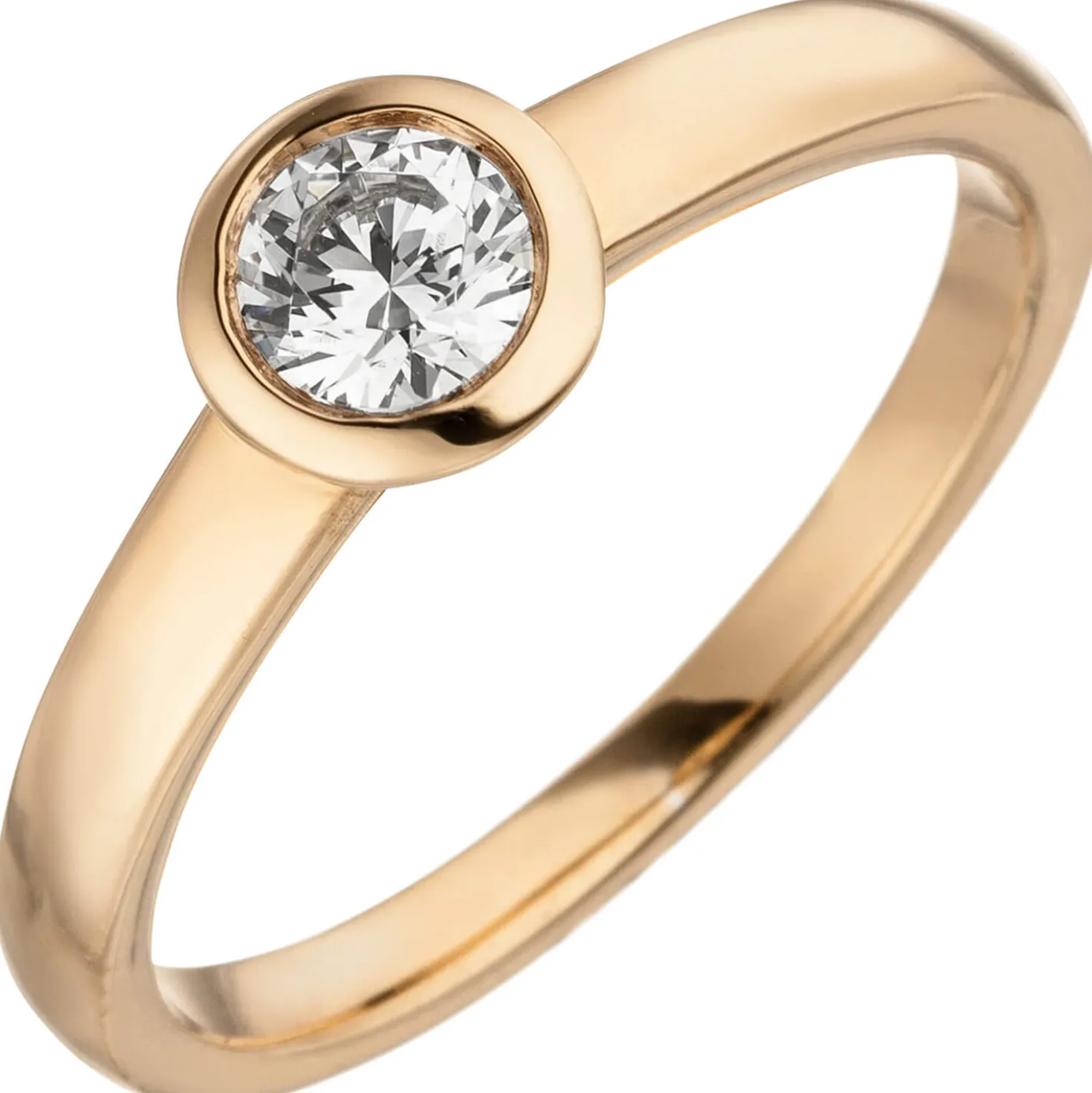 Ring Solitär mit Diamant 0.15Ct W/SI Brillant rund 585 Gold Rotgold Rosegold