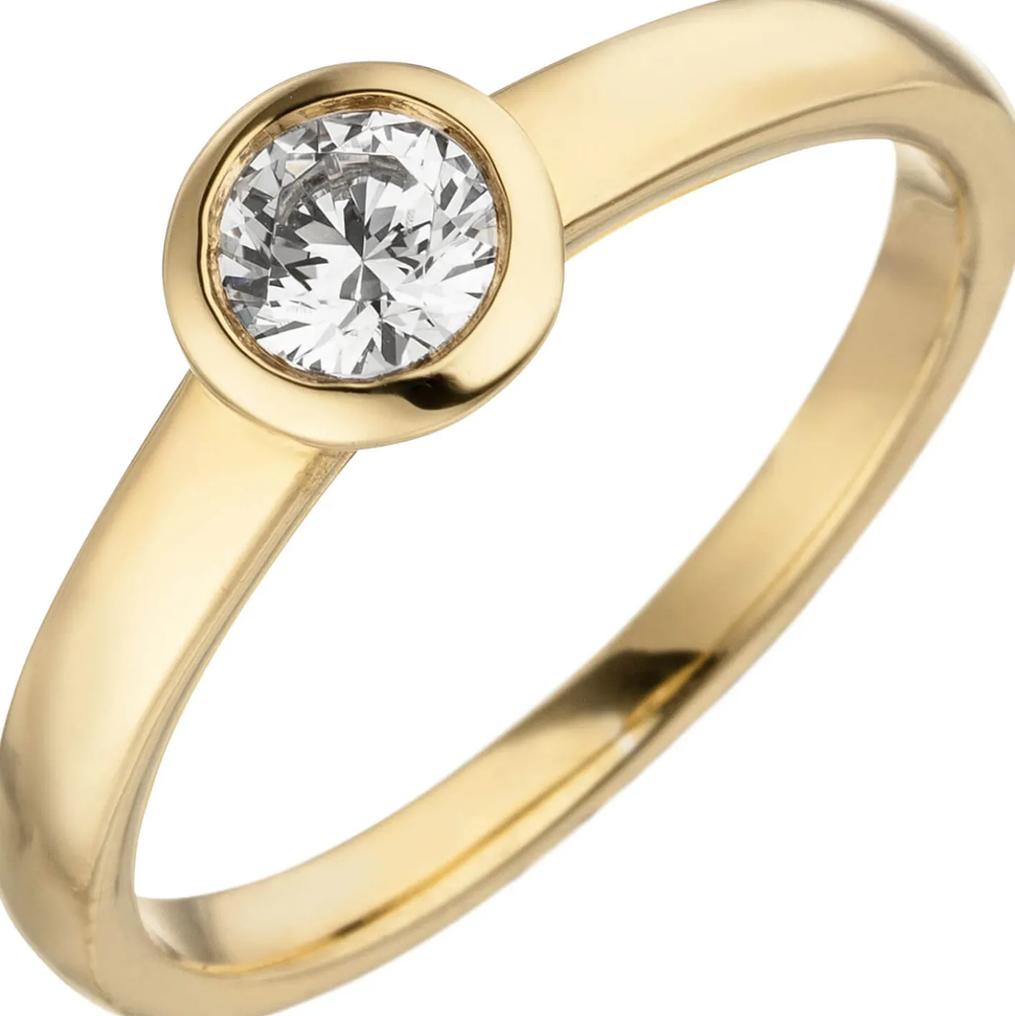 Ring Solitär mit Diamant 0.15Ct W/SI Brillant rund schlicht 585 Gold Gelbgold