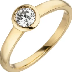 Ring Solitär mit Diamant 0.25Ct W/SI Brillant rund schlicht 585 Gold Gelbgold
