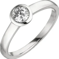 Ring Solitär mit Diamant 0.25Ct W/SI Brillant rund schlicht 585 Gold Weißgold