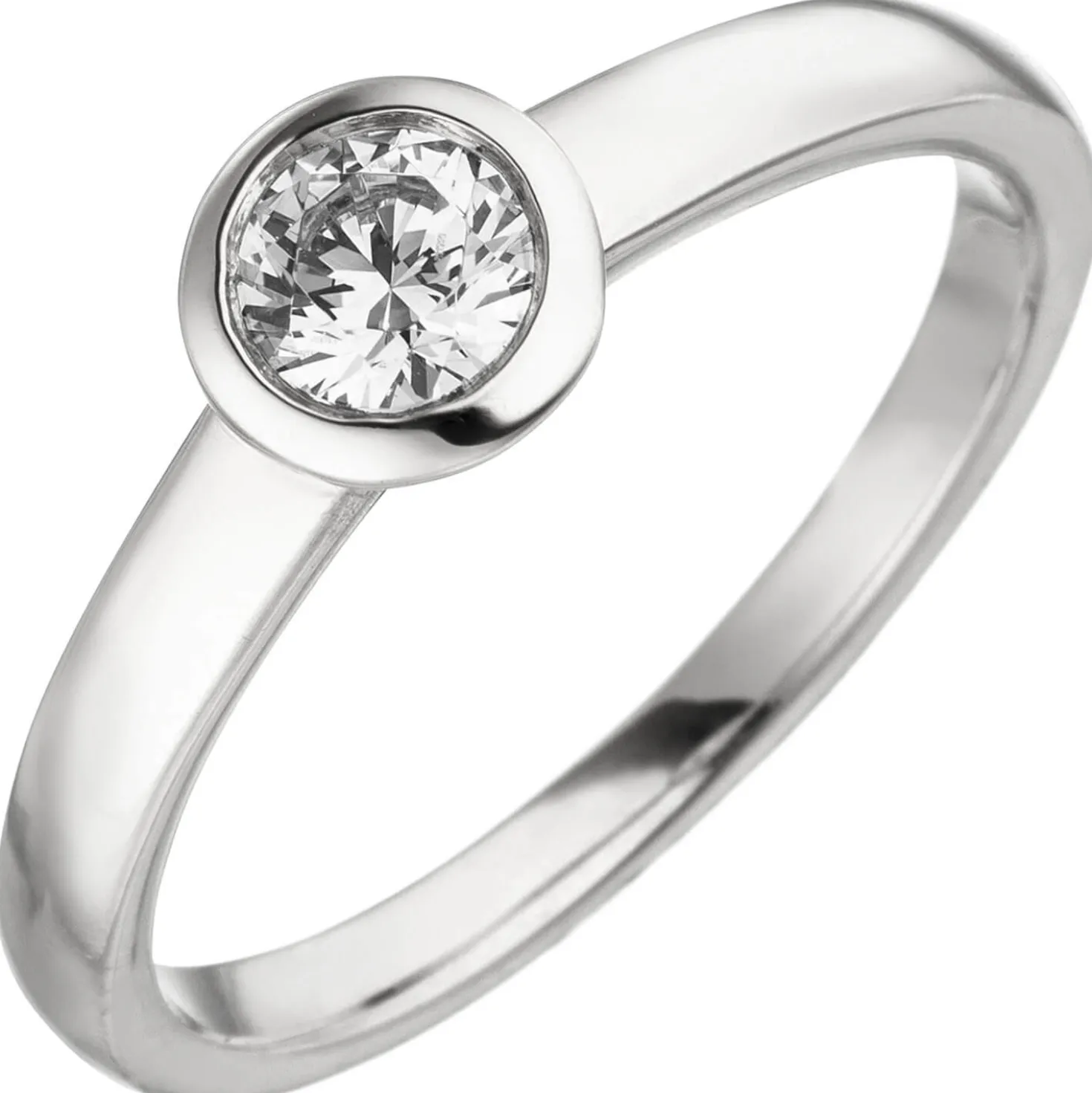 Ring Solitär mit Diamant 0.25Ct W/SI Brillant rund schlicht 585 Gold Weißgold