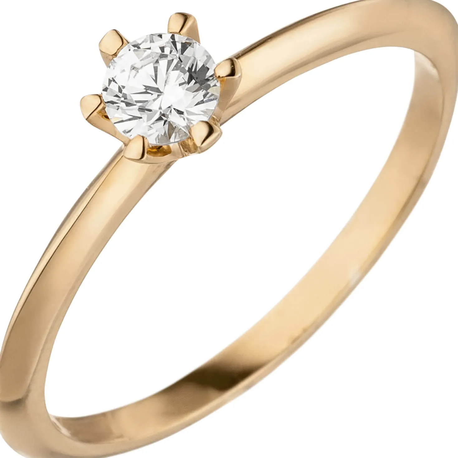 Ring Solitär mit Diamant 0.15Ct W/SI Brillant schlicht 585 Gold Rotgold Rosegold
