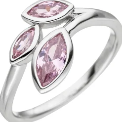 Ring 3 spitz-ovale Blätter mit rosa Zirkonia 925 Silber Fingerschmuck Damen