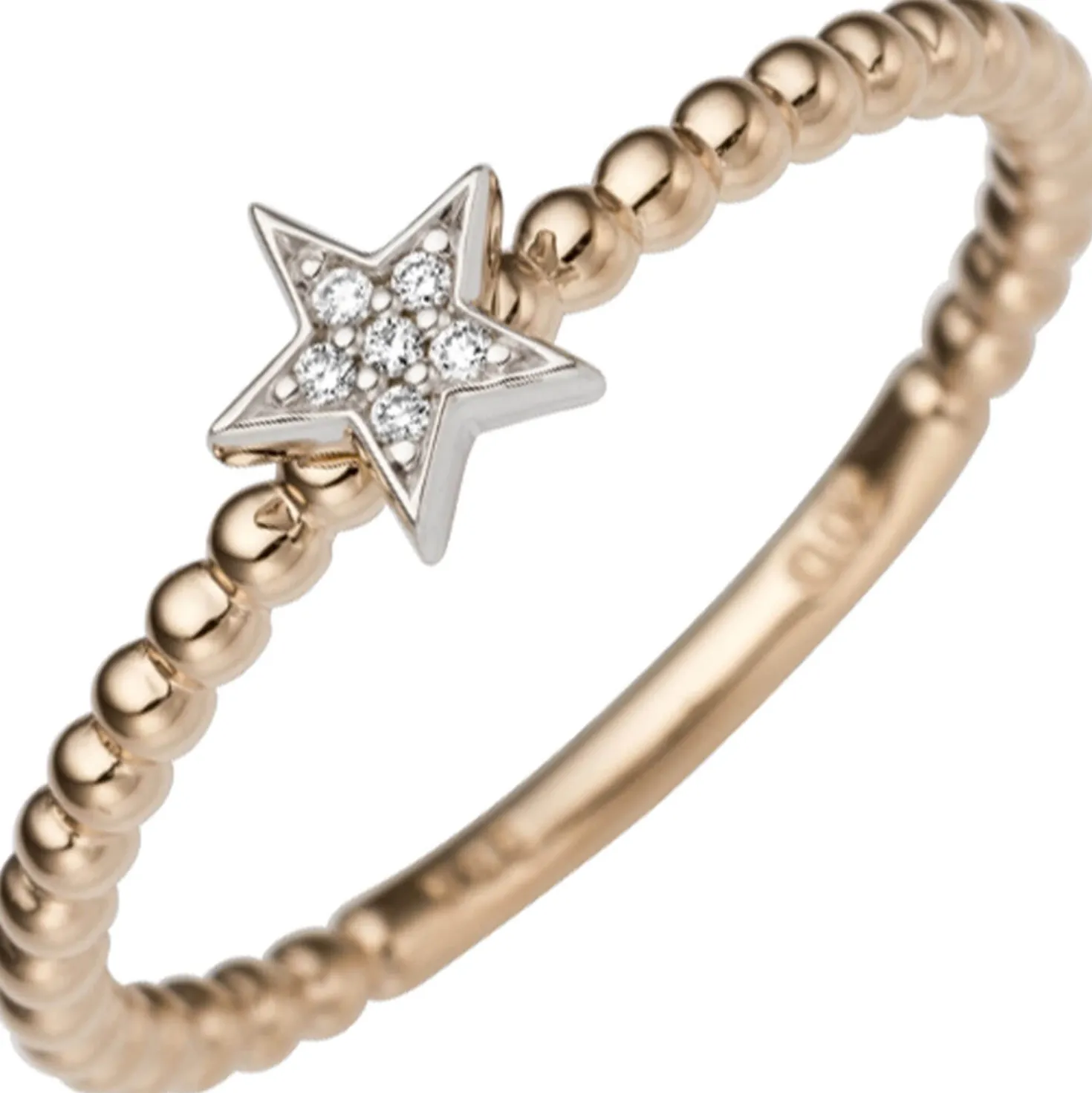 Ring Stern mit 6 Diamant 0.02Ct W/SI Brillanten aus 585 Gold Rotgold Weißgold