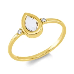 Ring Tropfen aus 750 Gelbgold Amethyst 0,4ct grün 2 Brillanten 0,03ct TW-SI B:8mm