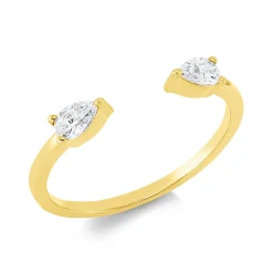 Ring Tropfen aus 750 Gelbgold 2 Diamanten Tropfen-Schliff 0,32ct TW-SI B:2,8mm