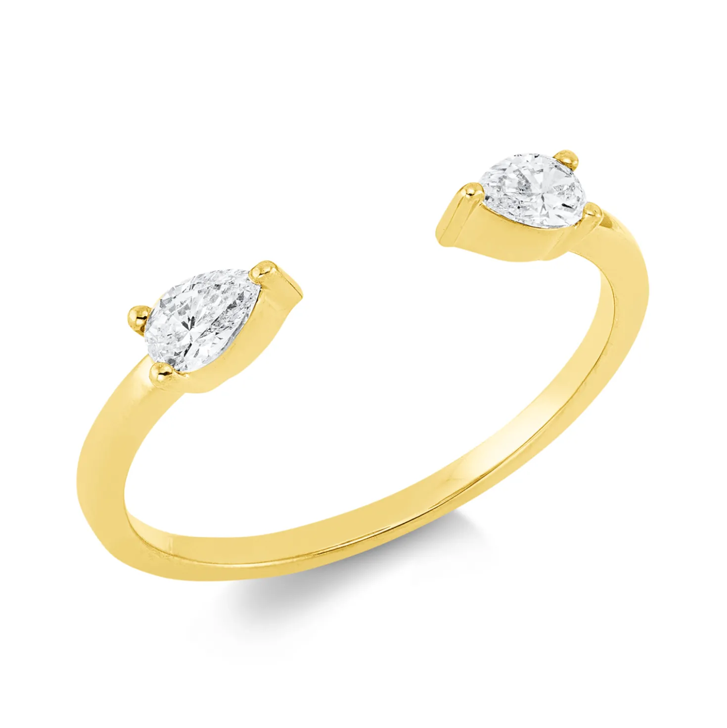 Ring Tropfen aus 750 Gelbgold 2 Diamanten Tropfen-Schliff 0,32ct TW-SI B:2,8mm