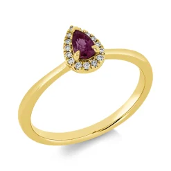 Ring Tropfen aus 750 Gelbgold Rubin 0,3ct rot 15 Brillanten 0,06ct TW-SI B:8mm