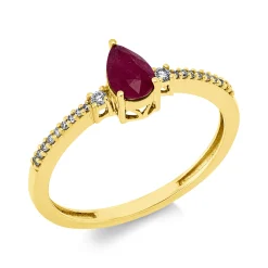 Ring Tropfen aus 750 Gelbgold Rubin 0,5ct rot 20 Diamanten 0,08ct TW-SI B:6,4mm