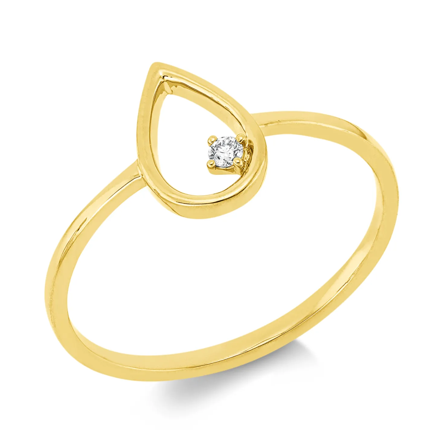 Ring Tropfen aus 750 Gold Gelbgold Brillant 0,02ct TW-SI B:9,5mm 4er-Krappe