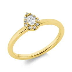 Ring Tropfen aus 750 Gold Gelbgold 11 Diamanten 0,18ct TW-SI B:7,1mm