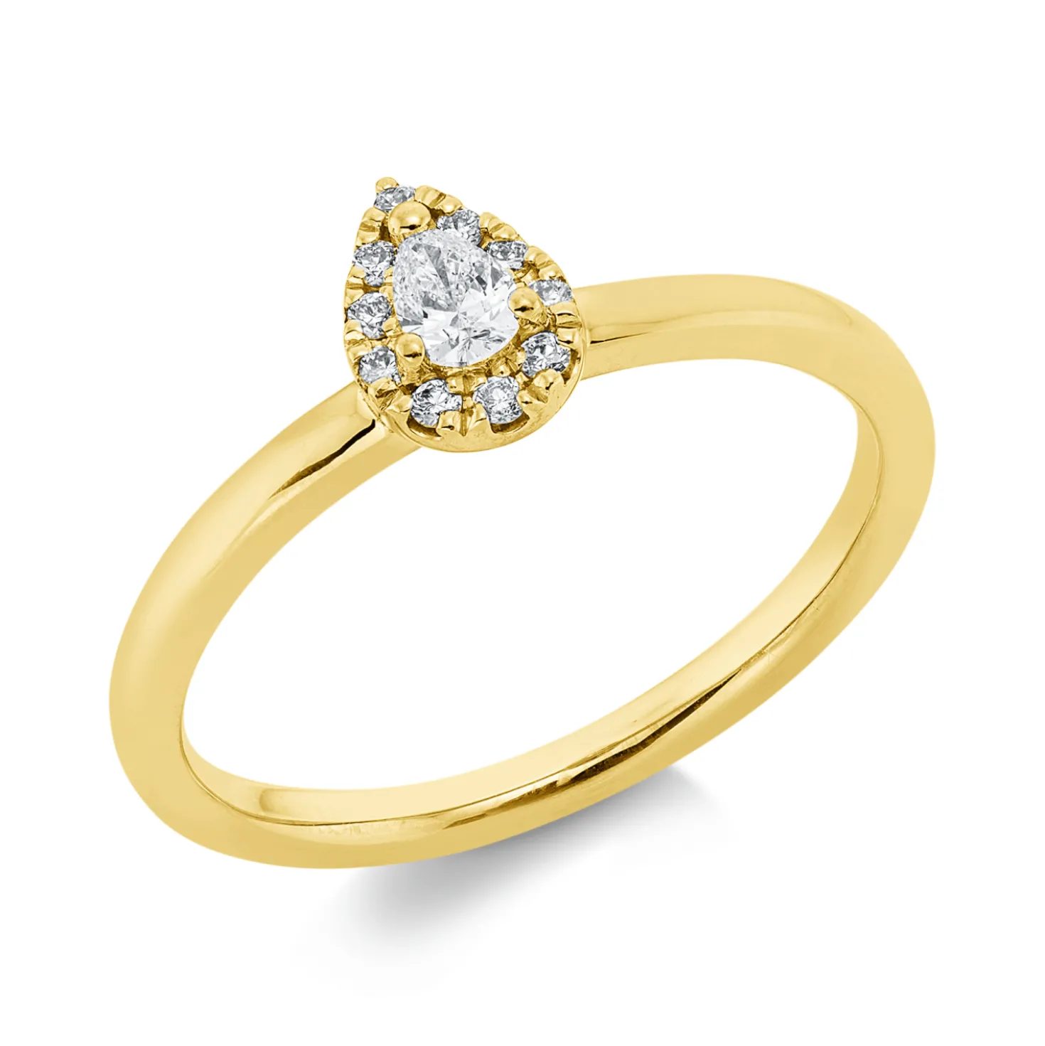 Ring Tropfen aus 750 Gold Gelbgold 11 Diamanten 0,18ct TW-SI B:7,1mm