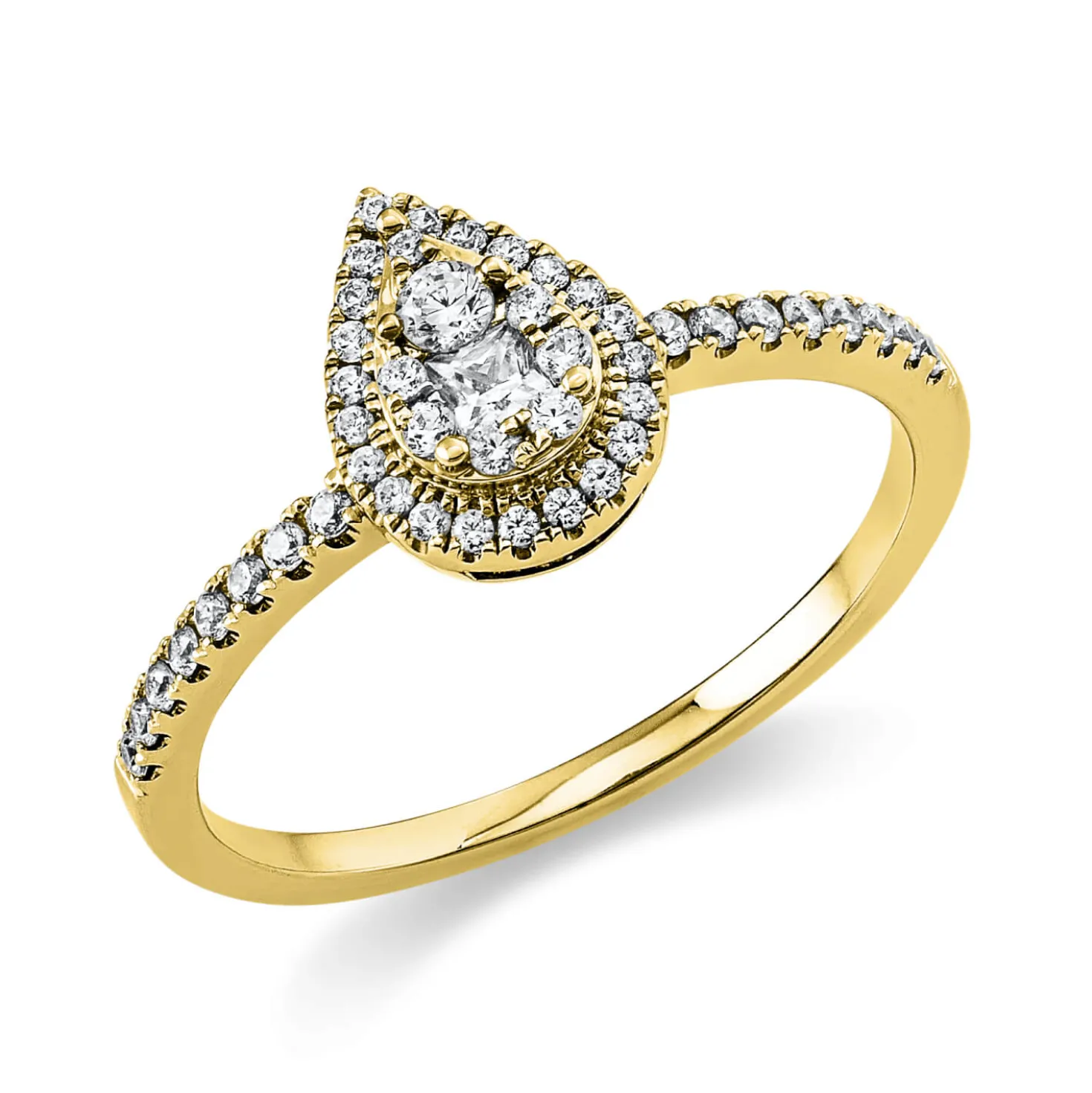 Ring Tropfen aus 750 Gold Gelbgold 47 Diamanten 0,31ct TW-SI B:9,3mm