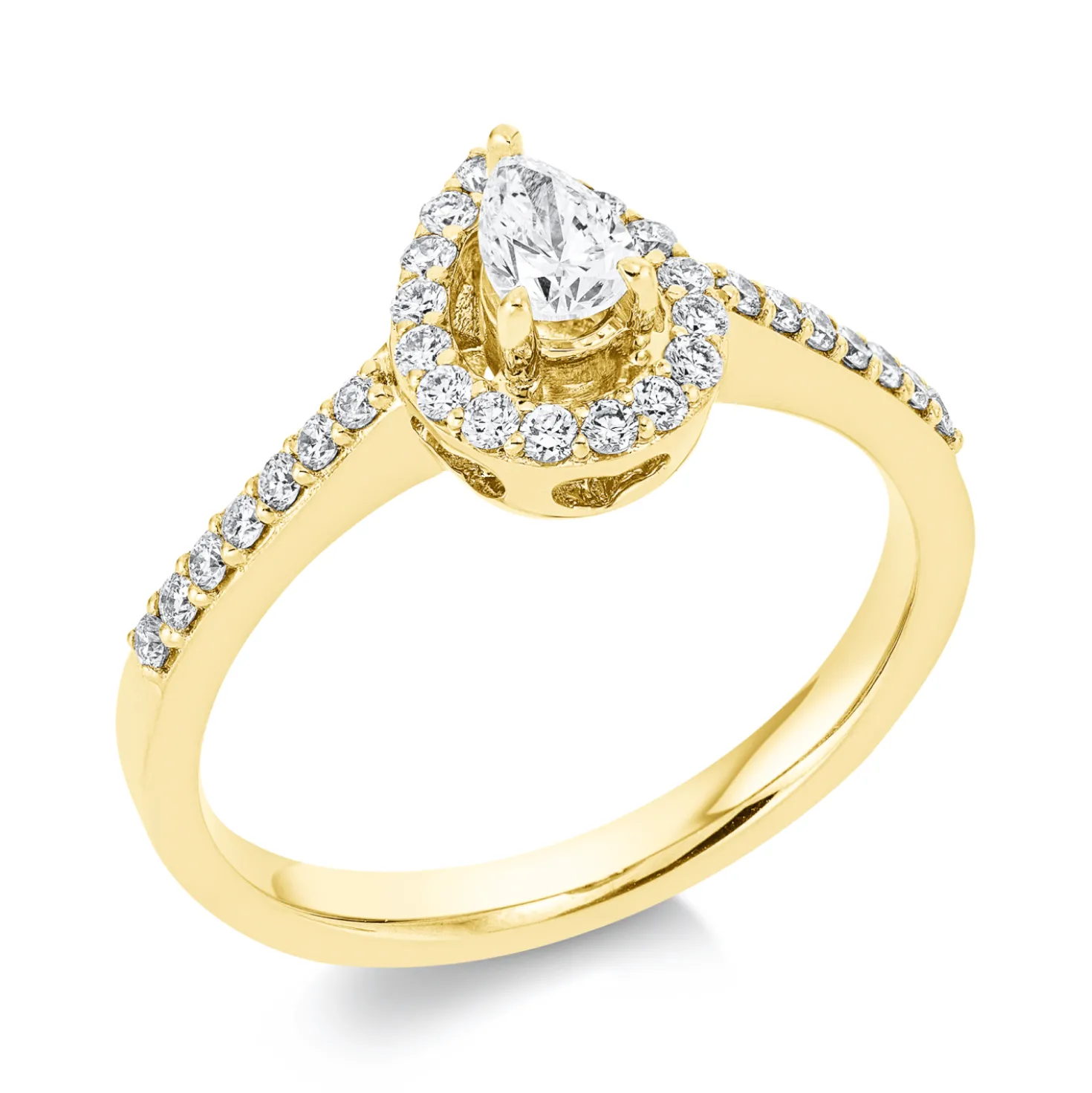 Ring Tropfen aus 750 Gold Gelbgold 31 Diamanten 0,46ct TW-SI B:9,2mm 3er-Krappe