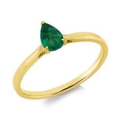 Ring Tropfen aus 750 Gold Gelbgold Smaragd 0,38ct grün B:6,5mm 3er-Krappe