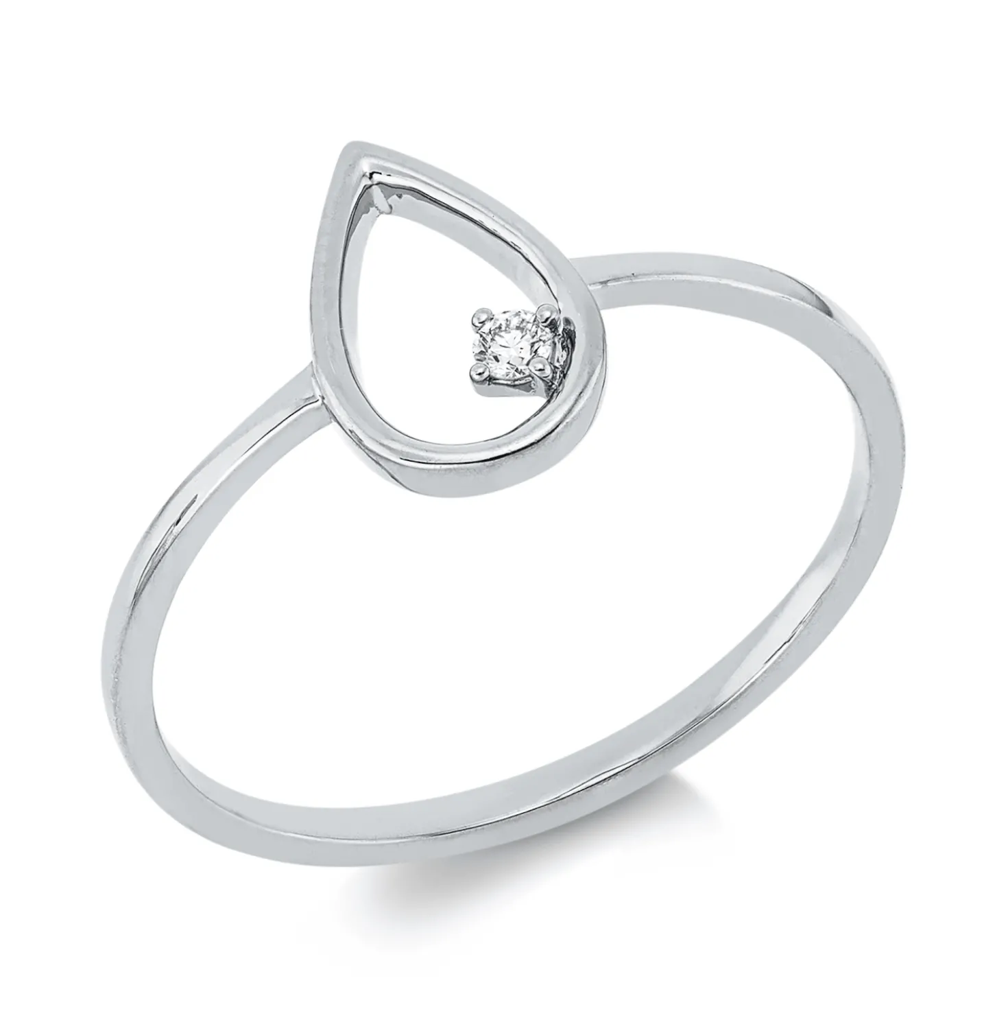 Ring Tropfen aus 750 Gold Weißgold Brillant 0,02ct TW-SI B:9,5mm 4er-Krappe