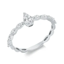 Ring Tropfen aus 750 Gold Weißgold 9 Diamanten 0,56ct TW-SI B:5,9mm